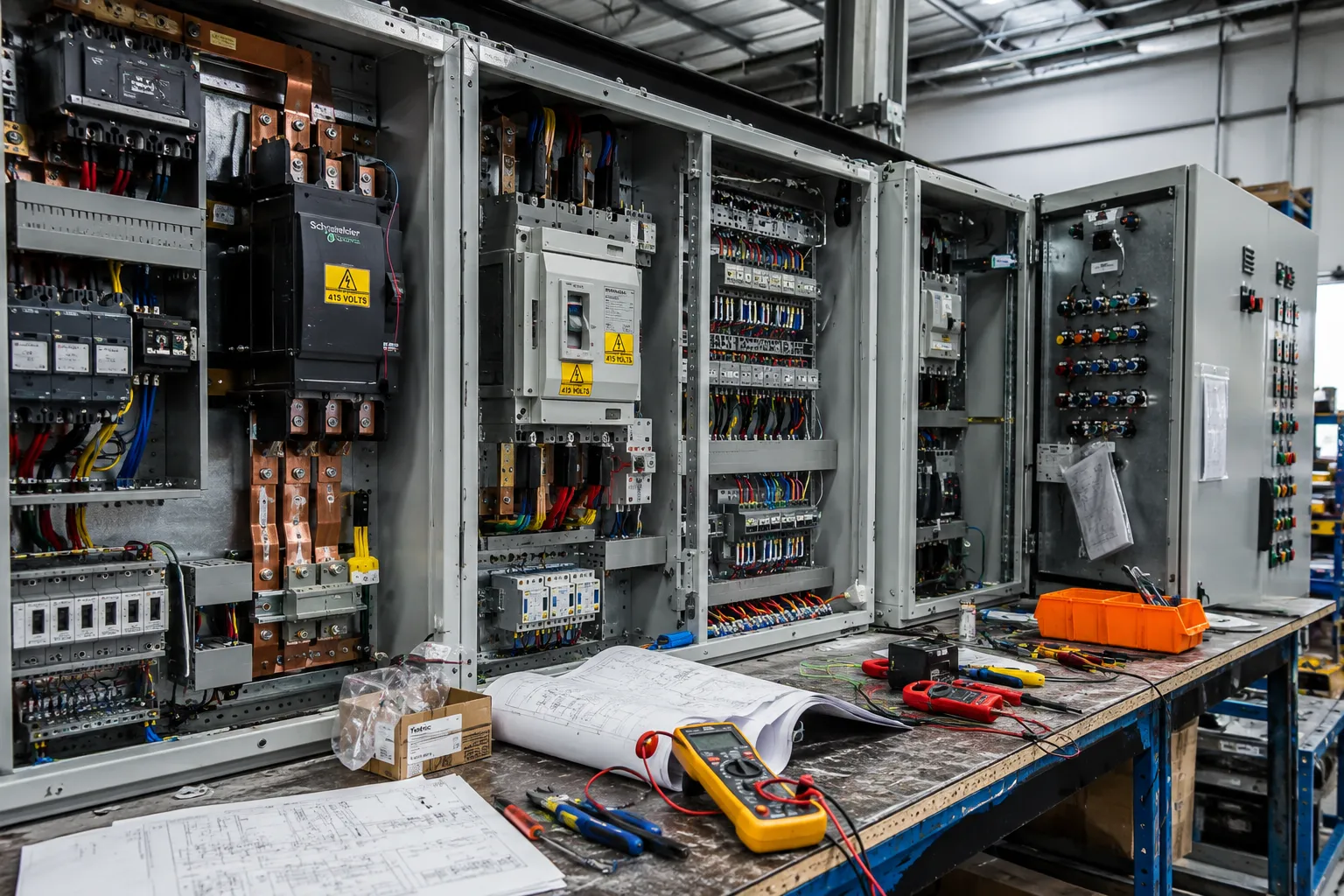 Electrical panel engineering work with industrial switchgear and control wiring